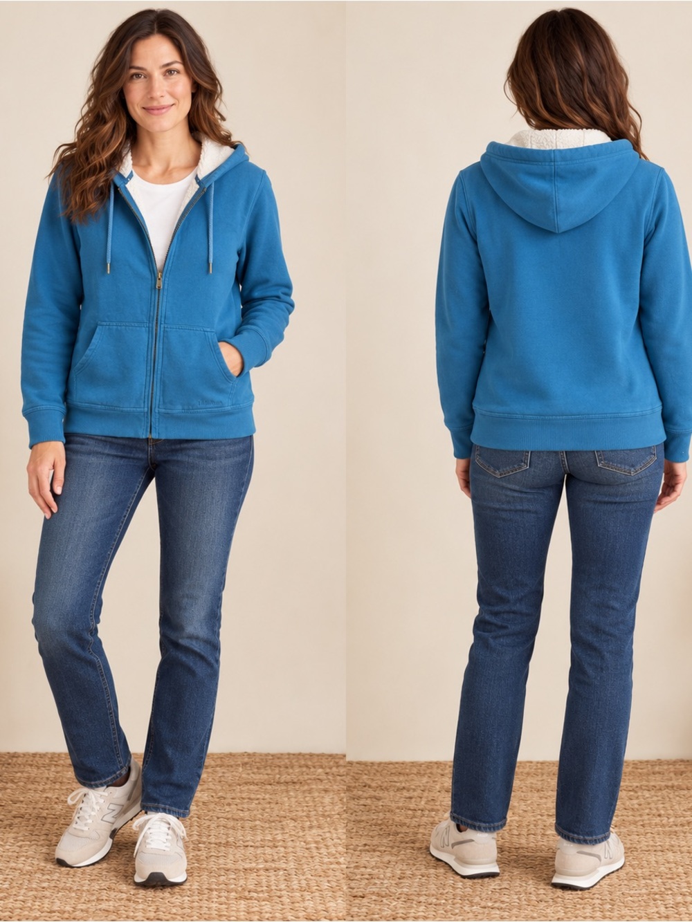 L.L.Bean Sherpa Lined Full Zip Hoodie Teal Blue Small